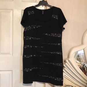 EUC INC Black Beige Stretchy Panel Dress 16 W